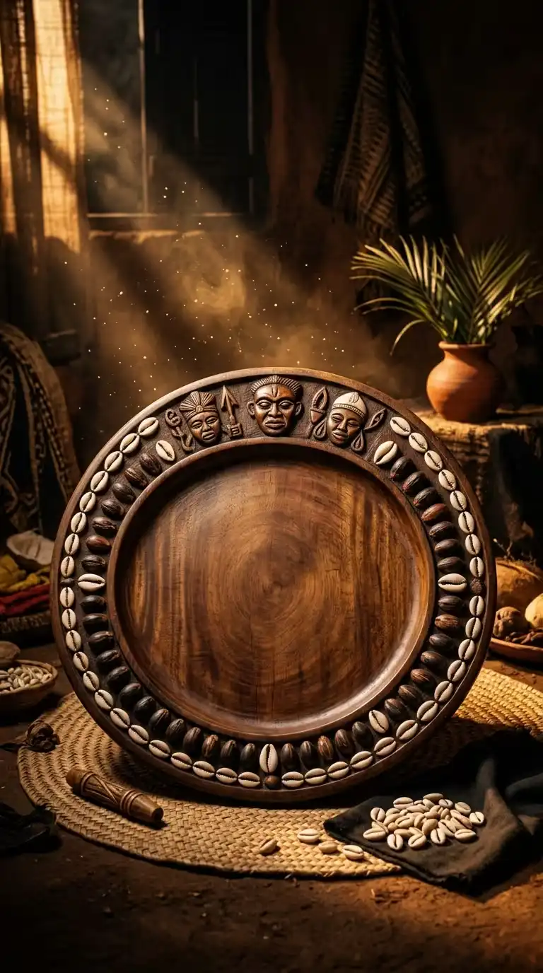 Altar sagrado com representações de Orixás e ferramentas divinatórias de Ifá
